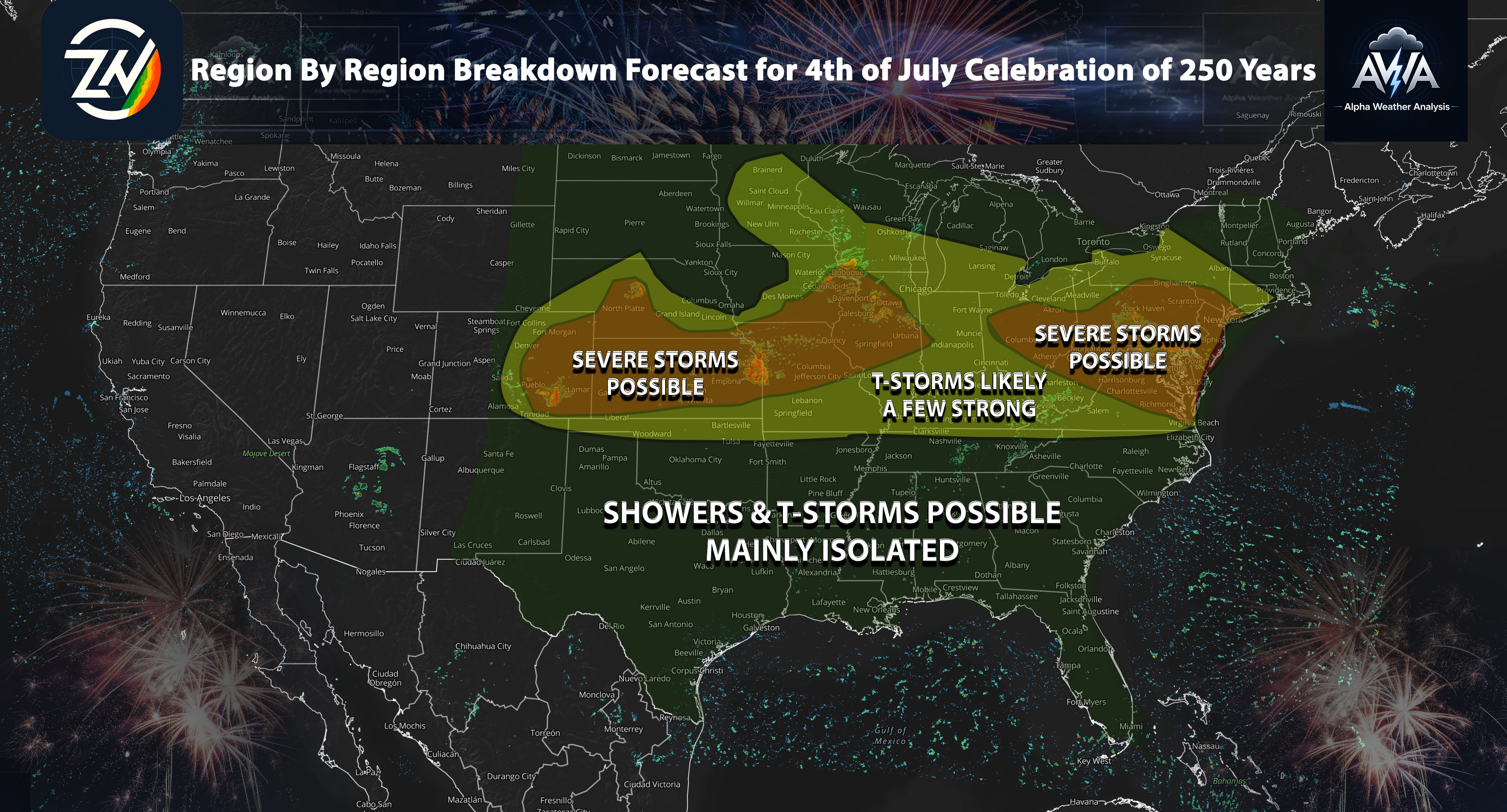 Region By Region Breakdown Forecast for 4th of July Celebration of 250 ...